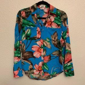 Express Slim Portofino Floral Button Down Blouse Size XS